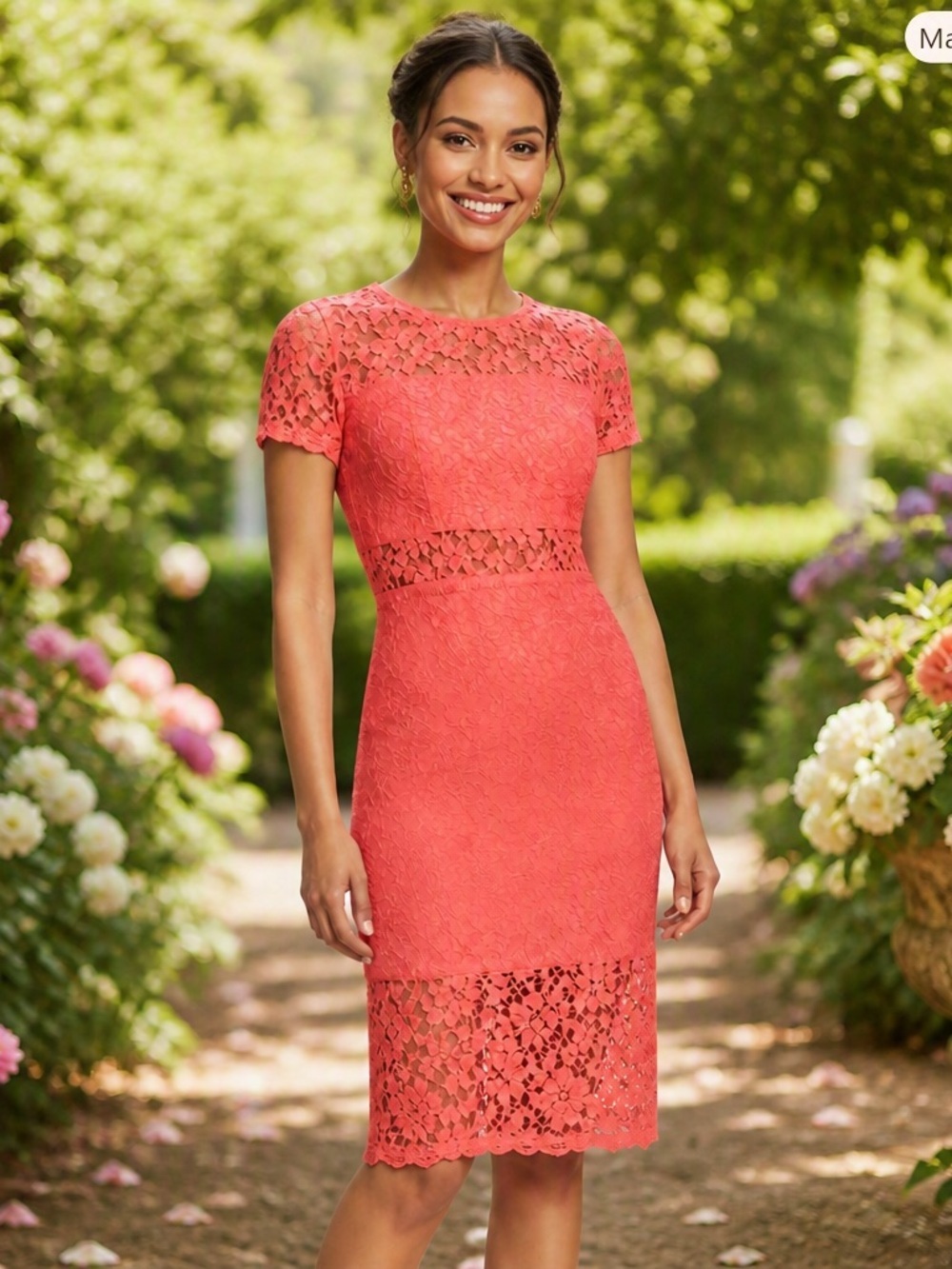 NSR Coral Lace Peekaboo Sheath Midi Short Sleeve Dress size XS NWT